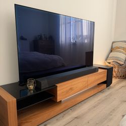 Modern Wood + Glass Media Console / TV Stand – Good Condition