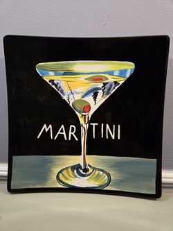 Hand painted Martini design wall Plate With 4 Martini Cocktail Glasses