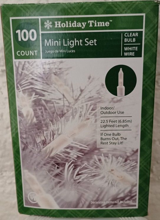 100 Count Mini Christmas Light Set, Clear Color Bulbs on White Wire. by Holiday Time