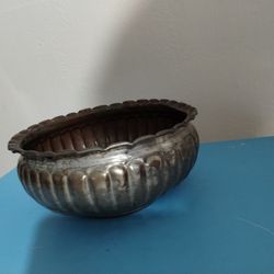 Antique - Mid Century Old Silver Colored Copper Coaster - Pot Planter  Bowl  6"×4" - EB -B01