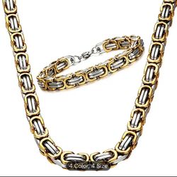  304 Stainless Steel Mens Byzantine Chain 18 K Gold Plated Bracelet