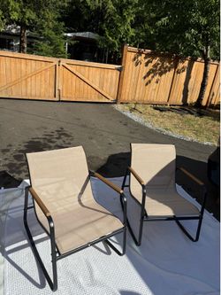 Set of 2 Outdoor Patio Rocking Chairs - Modern Metal Frame with Wood Armrests