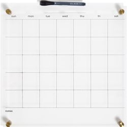 U Brands Acrylic Monthly Dry Erase Calendar, Clear with Gold Finish Hardware, 16” x 16”