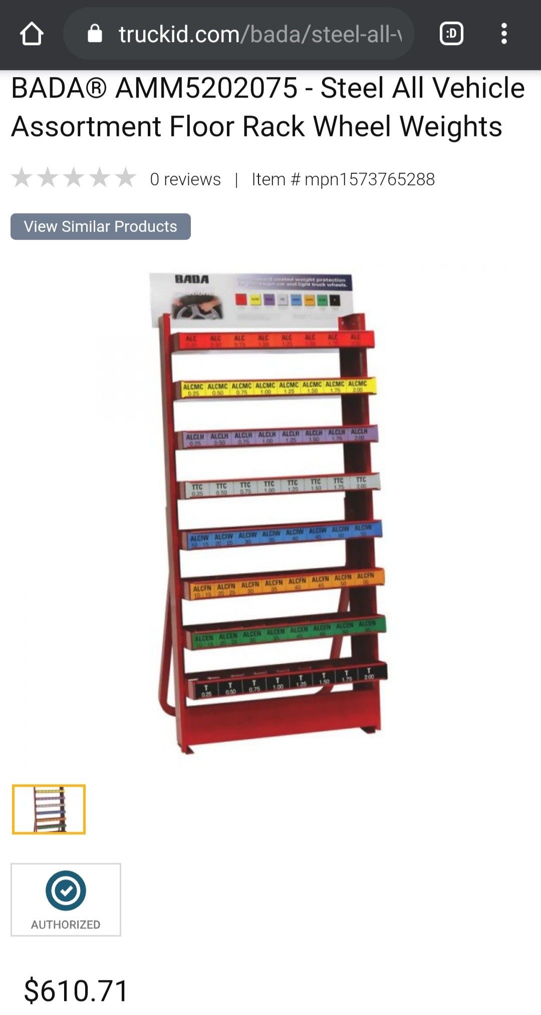 BADA AMM5202075 Coats Wheel Balancer wheel weights rack shelf free standing organizer Ammco for