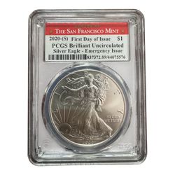 2020-S Silver Eagle PCGS Brilliant Uncirculated Emergency Issue First day of issue 1 Oz .999