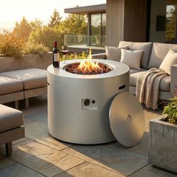 32 inch Round Firepit Table for Patio Gray with dent