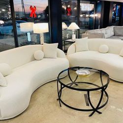 Ivory Boucle Living Room Set Sofa And Loveseat 