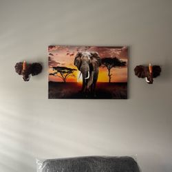 Elephant Picture W/ 2 Sconces