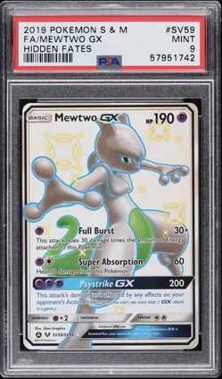 Pokémon 2017 Hidden Fates (Shiny Vault) PSA 9 Full Art Shiny MewTwo GX !! Gorgeous Card! This Dude F&@$s
