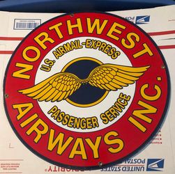 Vintage 12” Northwest Airways Inc. Porcelain Sign
