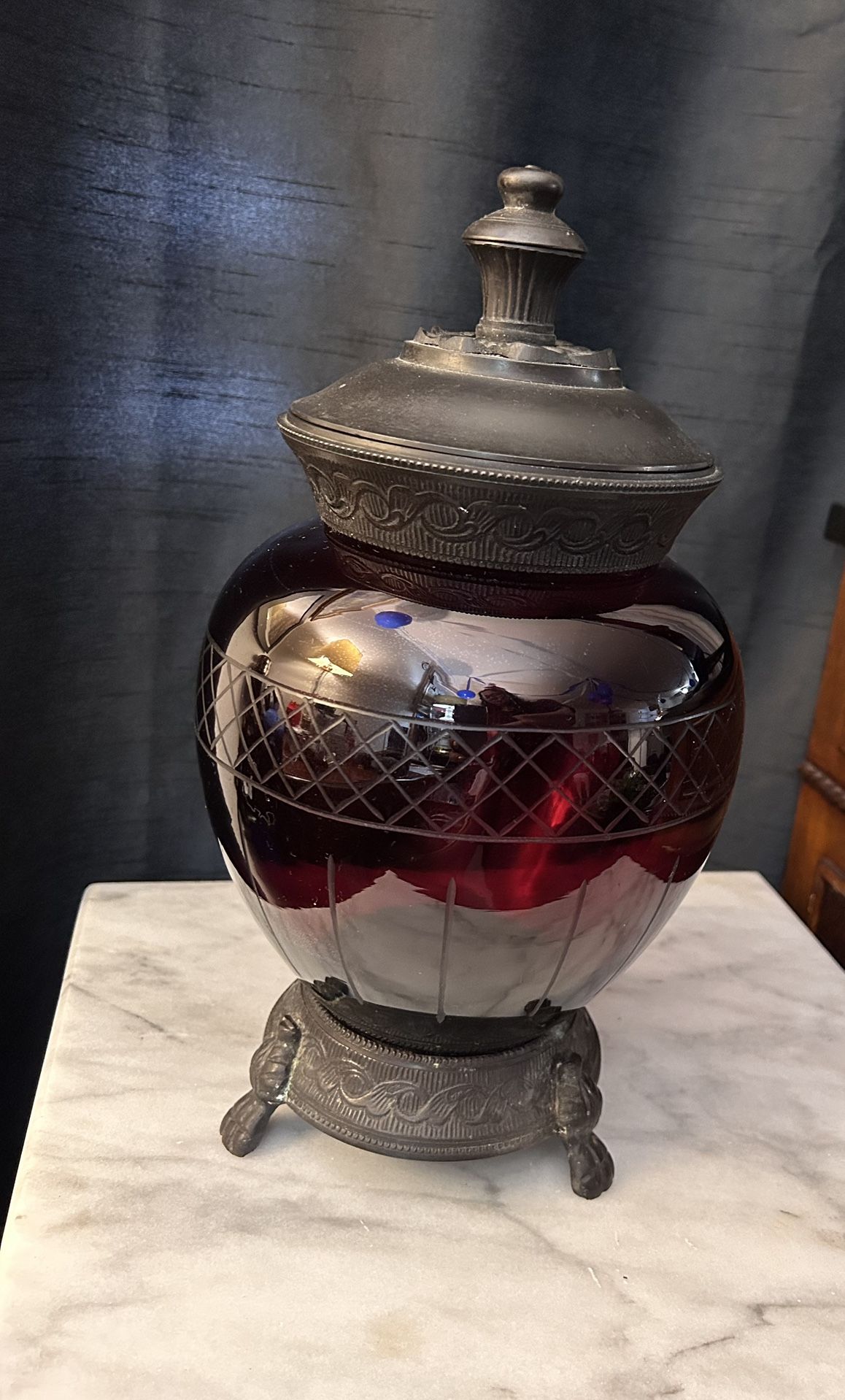 Vintage Red Etched Glass Apothecary Jar