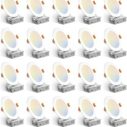 Amico 20 Pack 6 Inch 5CCT Ultra-Thin LED Recessed Ceiling Light with Junction Box, 2700K/3000K/3500K/4000K/5000K Selectable, 12W Eqv 110W, Dimmable Ca
