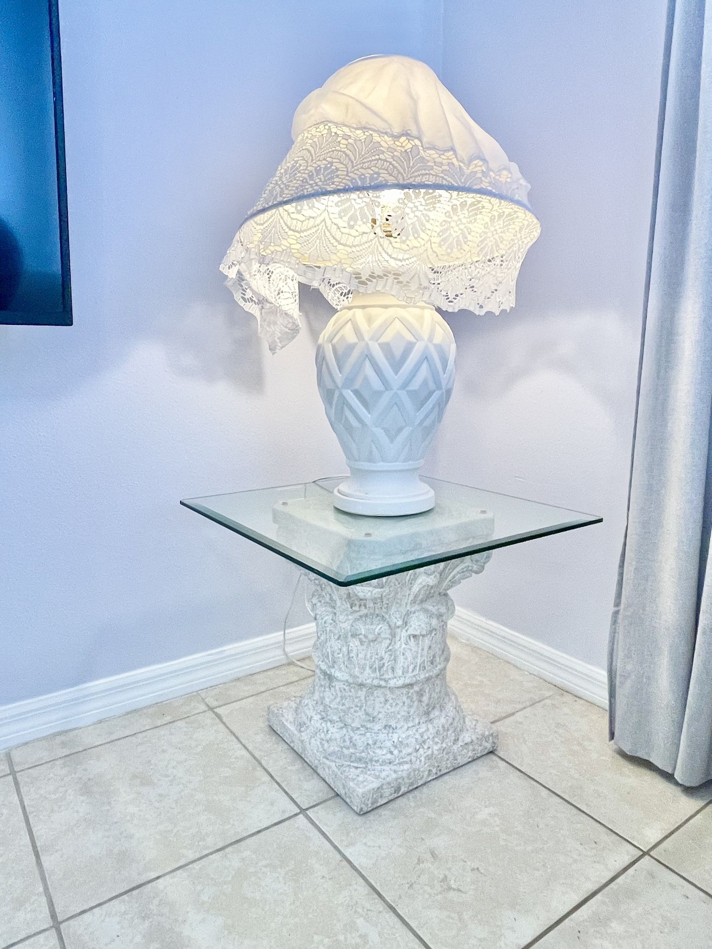 Set of 3 Glass Top Square End Tables