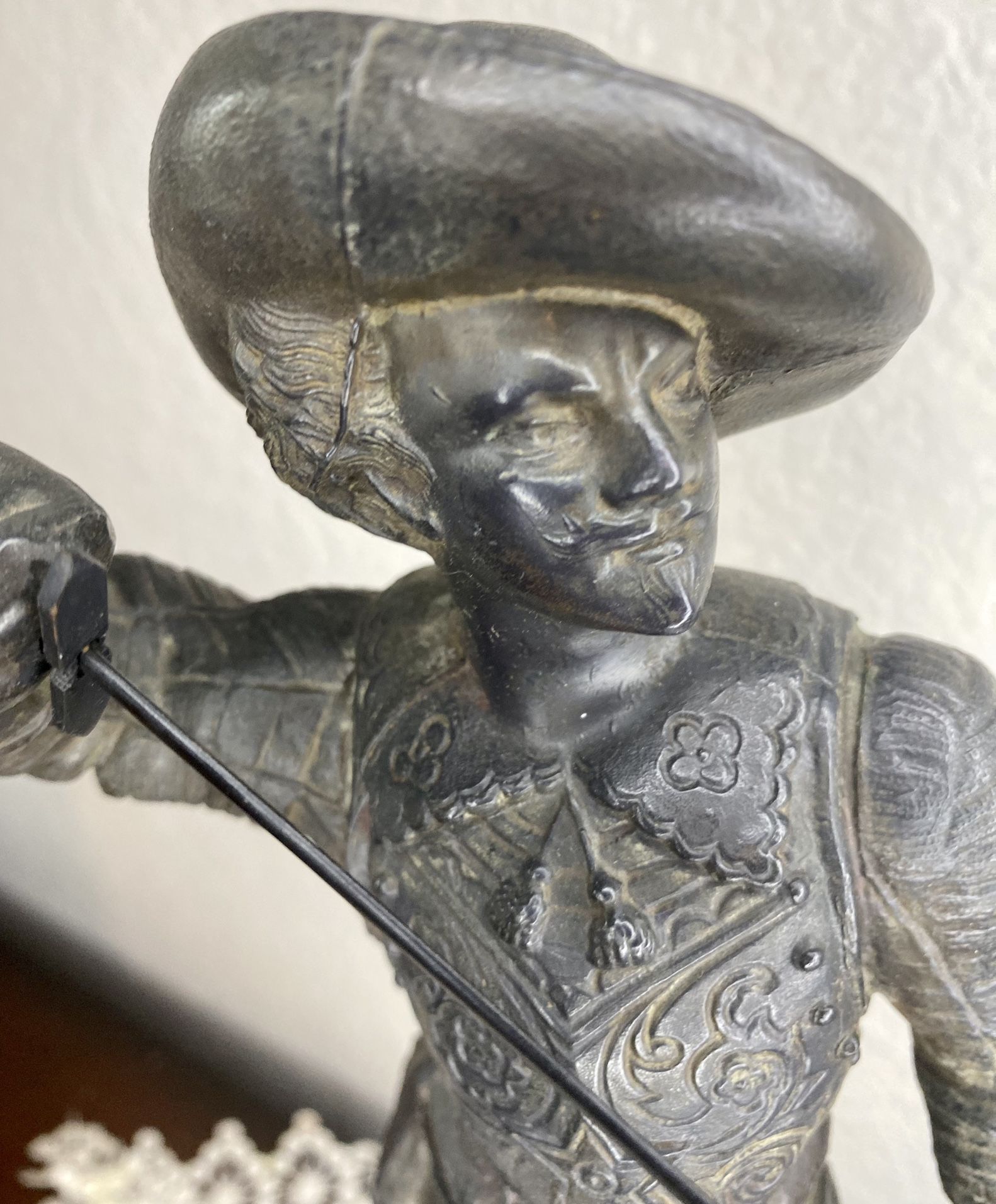 Antique Don Caesar 1800’s Metal Statue 14”Tall Musketeer Sculpture Figurine.