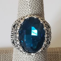 Antique Silver Stone Vintage Jewelry Rings For Men and Women Color silver and Blue Size 8.5