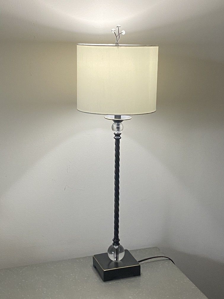Unique Buffet Lamp With Oil Rubbed Twisted Base, Glass Inserts And New white Shade H27"