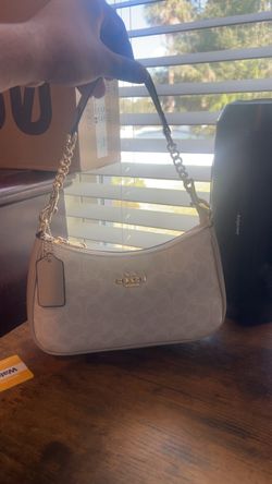 Coach white Signature Shoulder Bag with Chain Strap