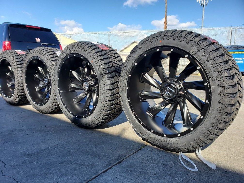 WHEELS 22X12 AND TIRES 33X12.50 R20 M/T BRAND NEW 1690 SET OF FOUR