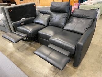 Black Leather Power Reclining 3-Seat Sofa