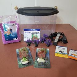 Aqueon 3 Gallon Acrylic MiniBow Aquarium  With Florescent Light,  New Gravel & New Plants