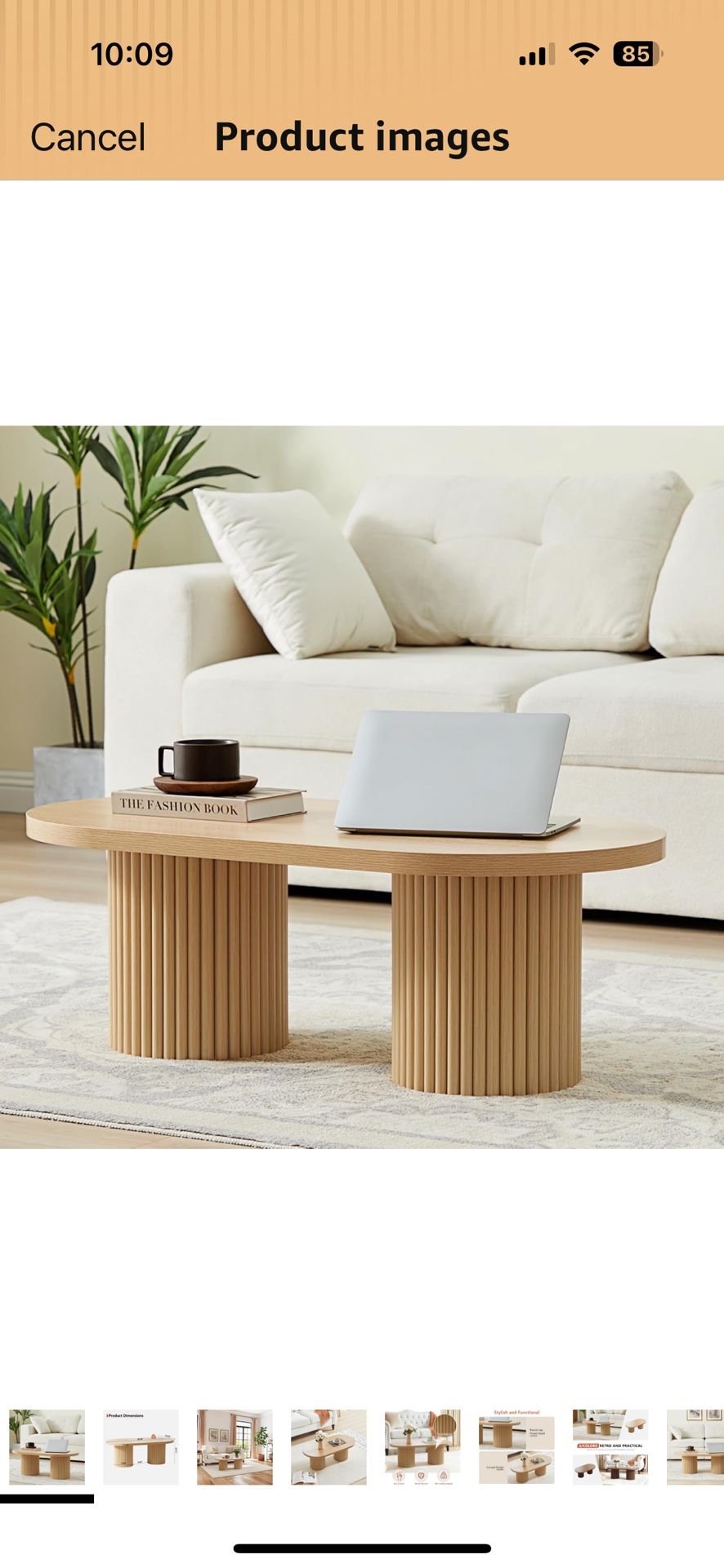 Oval Fluted Coffee Table, Farmhouse Wood Coffee Table