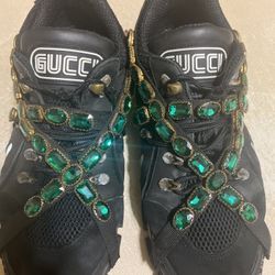 Black Disney Gucci shoes with green rhinestones accessories size:43 