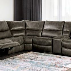 Brand New Grey Super Plush Reclining Sectional Sofa 