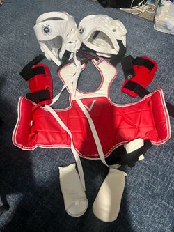 Complete Taekwondo Martial Arts Sparring Gear Set (Chest Protector, Helmets, Guards)