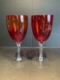 VINTAGE WINE GLASSES RED/AMBERINA HAND BLOWN