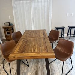 Dinning Table & 4 Dining Chairs – Modern Brown Leather Look