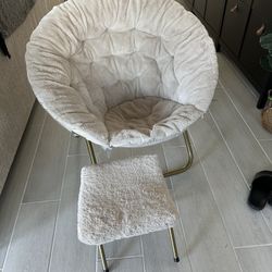 Beige and Gold Saucer Chair with Foot Rest-Like New 