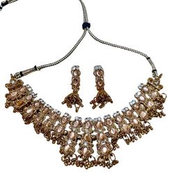 Indian Bronze Rhinestone Chocker Necklace Set