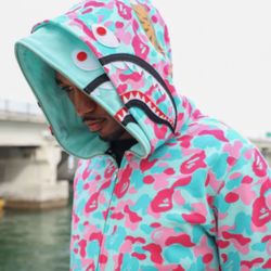 Bape Chrome Miami Limited Edition Hearts Double Hood Zip Up Hoodie Denim Gallery Tears A Bathing Ape 3XL