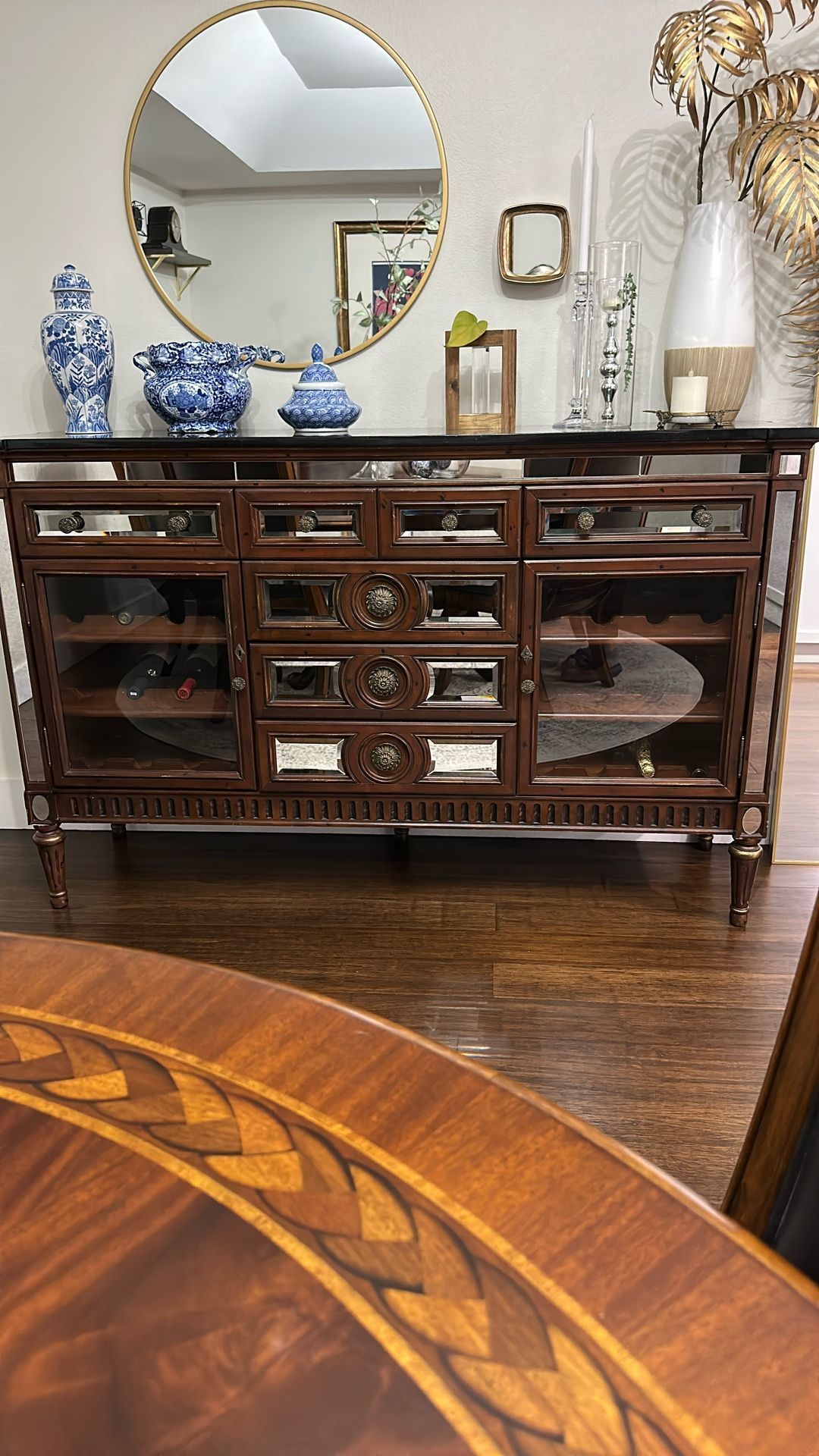 Buffet Wine Storage Console Table with Natural Black Granite Stone Top