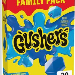 Gushers Fruit Flavored Snacks, Blueberry Grape, Sour Blue Raspberry, 20 Pouches, Family Pack, 16 oz