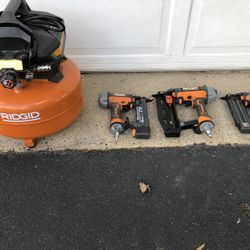 Rigid 150 Psi Dual Outlet Compressor And Nail Guns Set