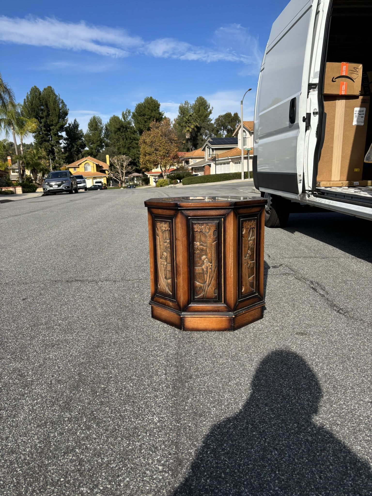 Hand carved japanese wooden antique side table