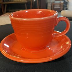 Fiestaware Fiesta Ware tea cup& saucer. HLC, Orange Poppy