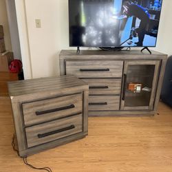 Matching TV Console & 2-Drawer Side Cabinet Set – Rustic Brown – $300 OBO