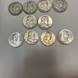 10 Franklin half Dollars  Silver 