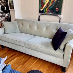 FREE Cozy Light Green/Grey Sofa - Velvety Microfiber 