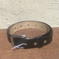 Black Leather Belt Silver Buckle 30”