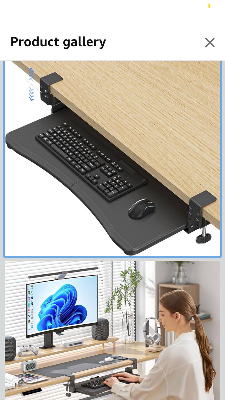 Keyboard Tray Under Desk Pull Out with C Clamp Mount, Computer Keyboard & Mouse Tray