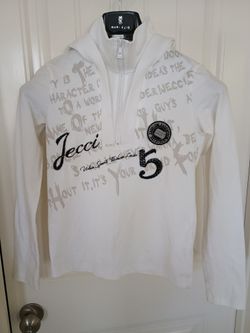 Teens Hoodie Crop Top White Half Zip Medium 95% Cotton 