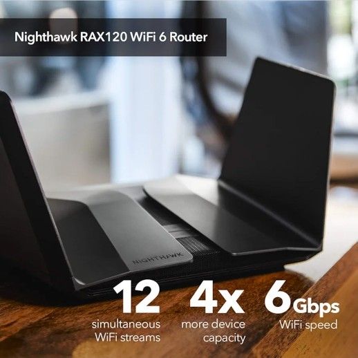 NETGEAR Nighthawk WiFi 6 Router (RAX120) 12-Stream Dual-Band Gigabit Router, AX6000 Wireless Speed (Up to 6 Gbps), Coverage Up to 3,500 sq.ft.