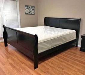BRAND NEW BLACK KING SIZE WOODEN SLEIGH BED FRAME WITH NEW MATTRESS/FAST DELIVERY