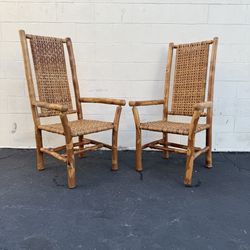Delivery is available Solid wood Rustic Vintage Old Hickory Woven Armchairs – Set of 2 $650 OBO! 