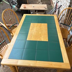 Wood Dining Table Set w/ 6 Chairs – Tile Top