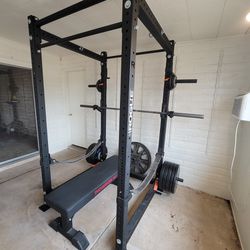 Rogue Power Rack with 420lbs in Weights and Accessories