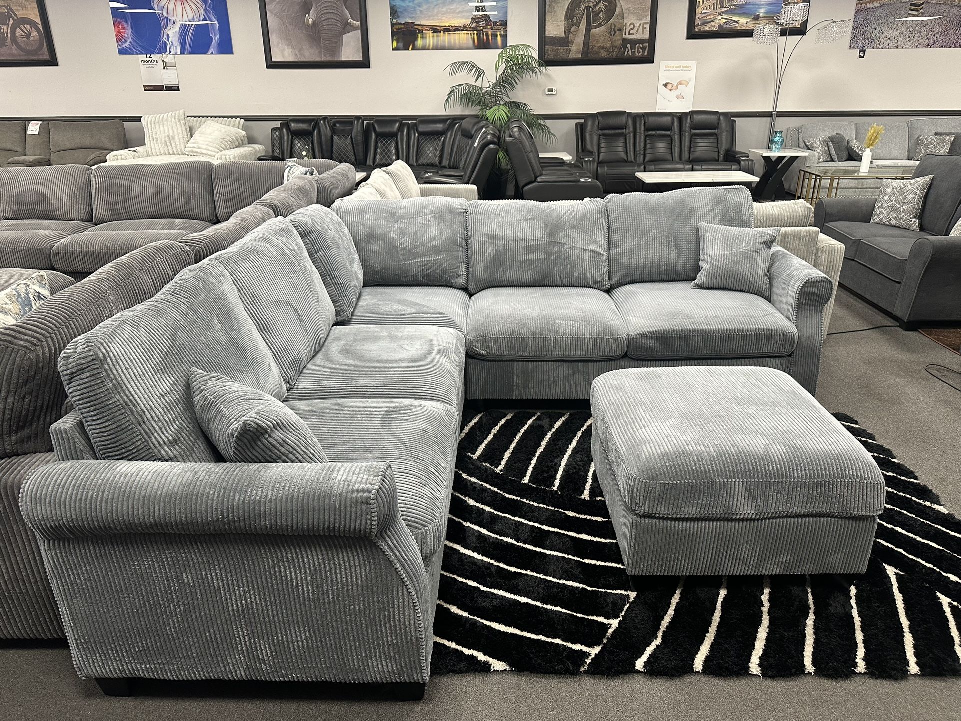 Gray Sofa Sectional w/ Free Ottoman 🔥 In Stock Same Day Delivery 🚚